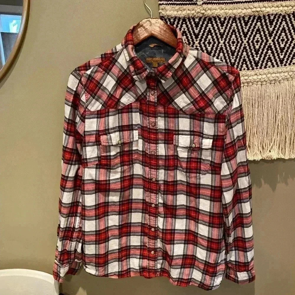 JACHS GIRLFRIEND PLAID FLANNEL BUTTON DOWN SIZE LARGE